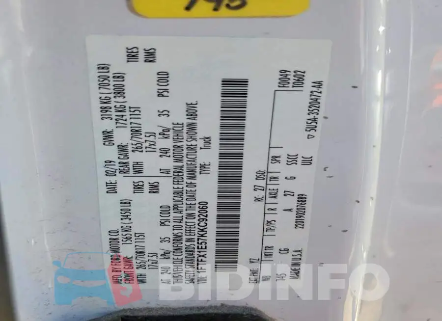 1FTFX1E57KKC92060 Photo# 12