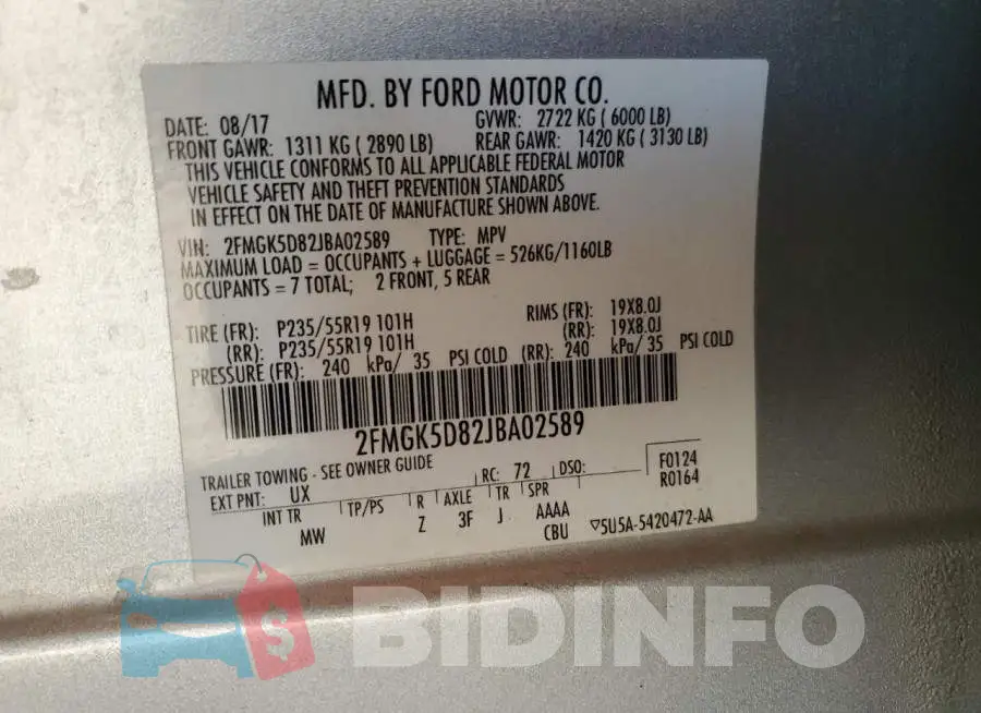2FMGK5D82JBA02589 Photo# 13