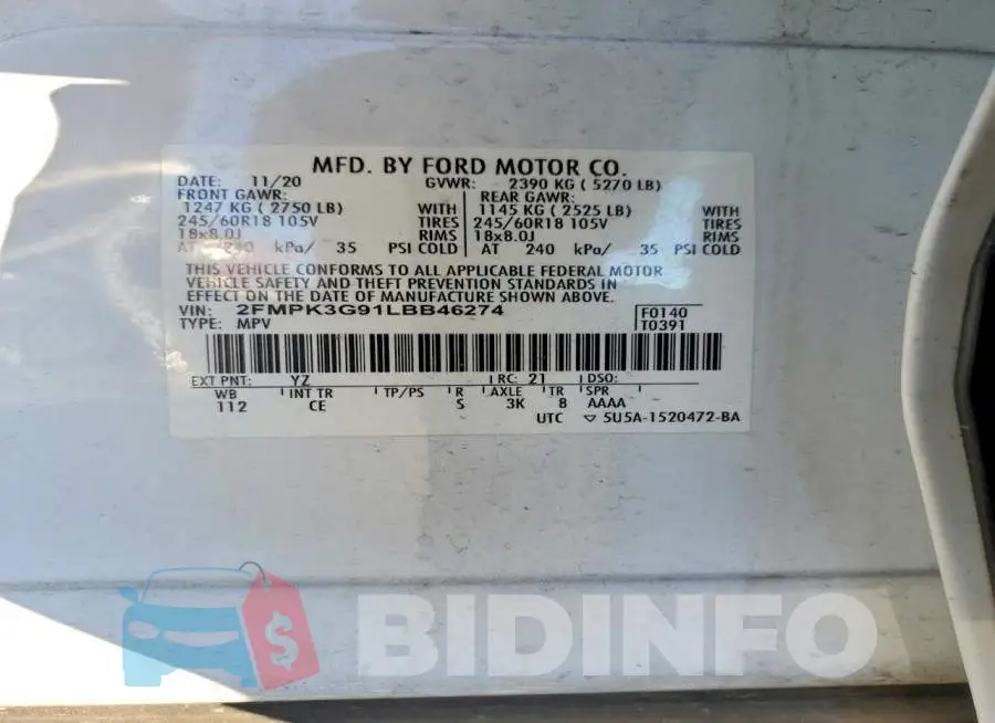2FMPK3G91LBB46274 Photo# 13