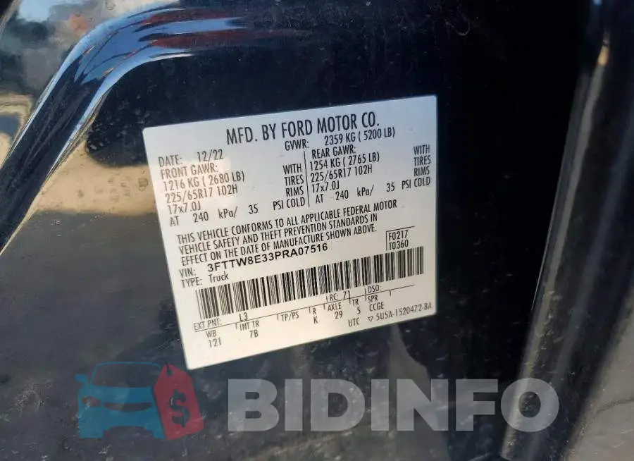 3FTTW8E33PRA07516 Photo# 12