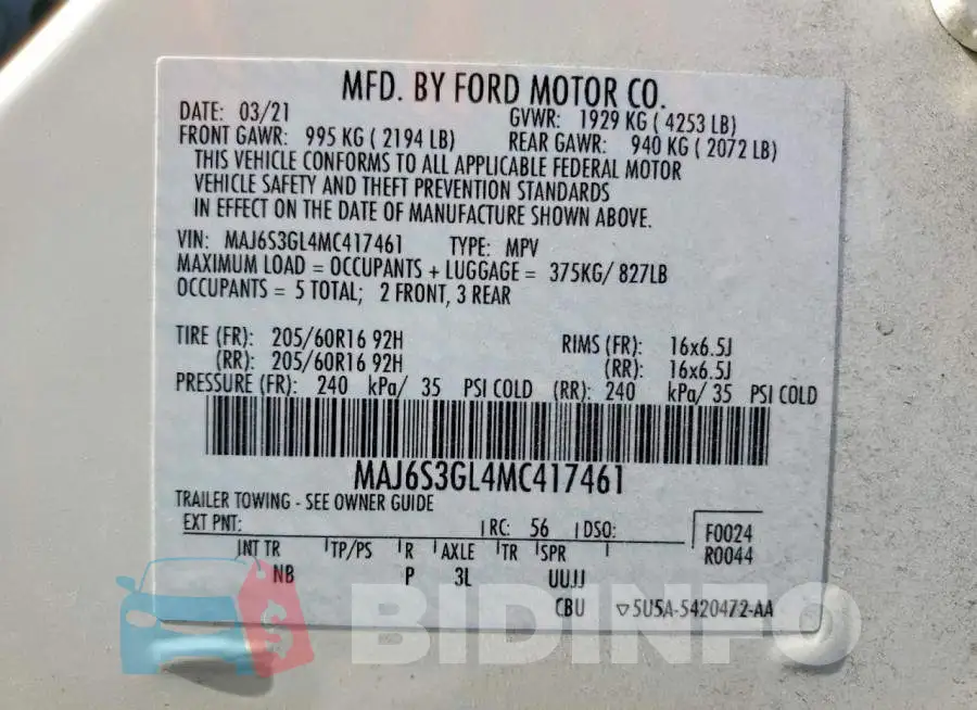 MAJ6S3GL4MC417461 Photo# 14