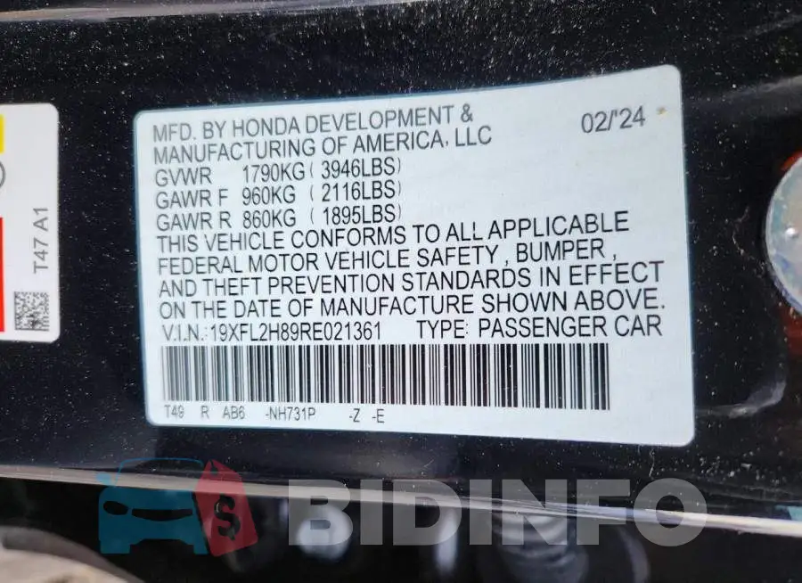 19XFL2H89RE021361 Photo# 13