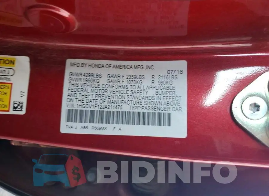 1HGCV1F12JA211475 Photo# 13