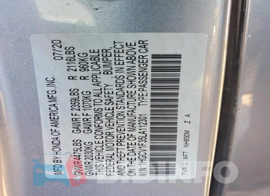 1HGCV1F35LA112301 Photo# 12
