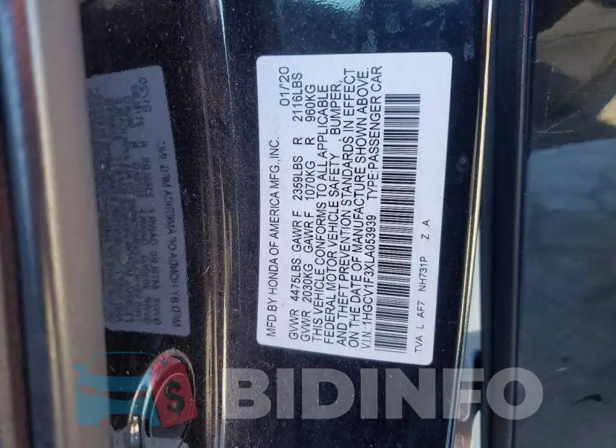 1HGCV1F3XLA053939 Photo# 12