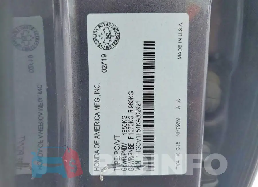 1HGCV1F51KA802921 Photo# 13