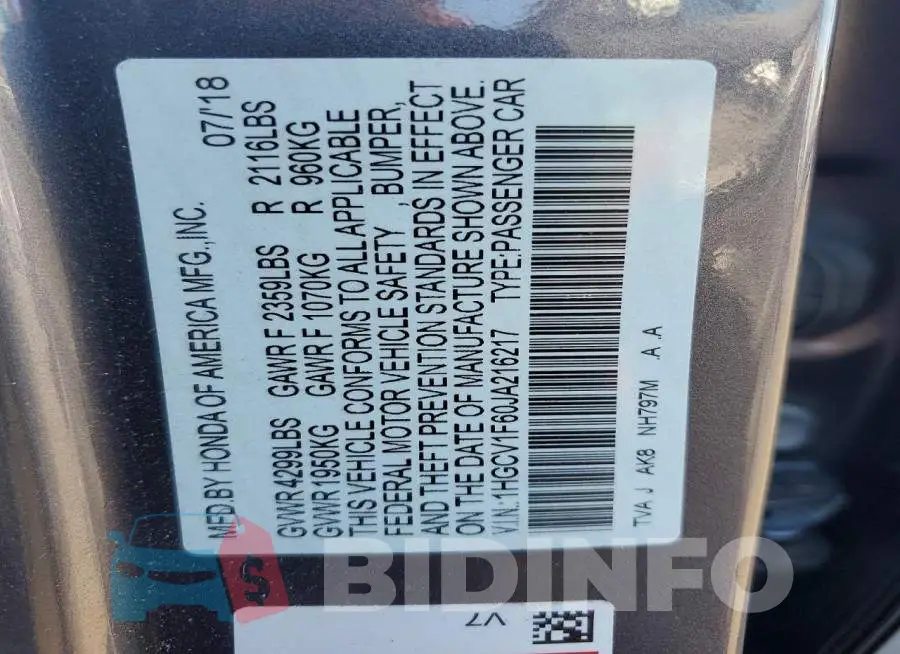 1HGCV1F60JA216217 Photo# 13