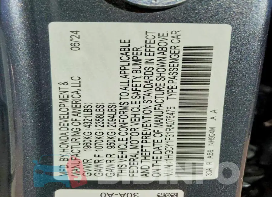 1HGCY1F31RA076476 Photo# 12