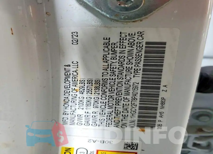 1HGCY2F78PA015972 Photo# 12