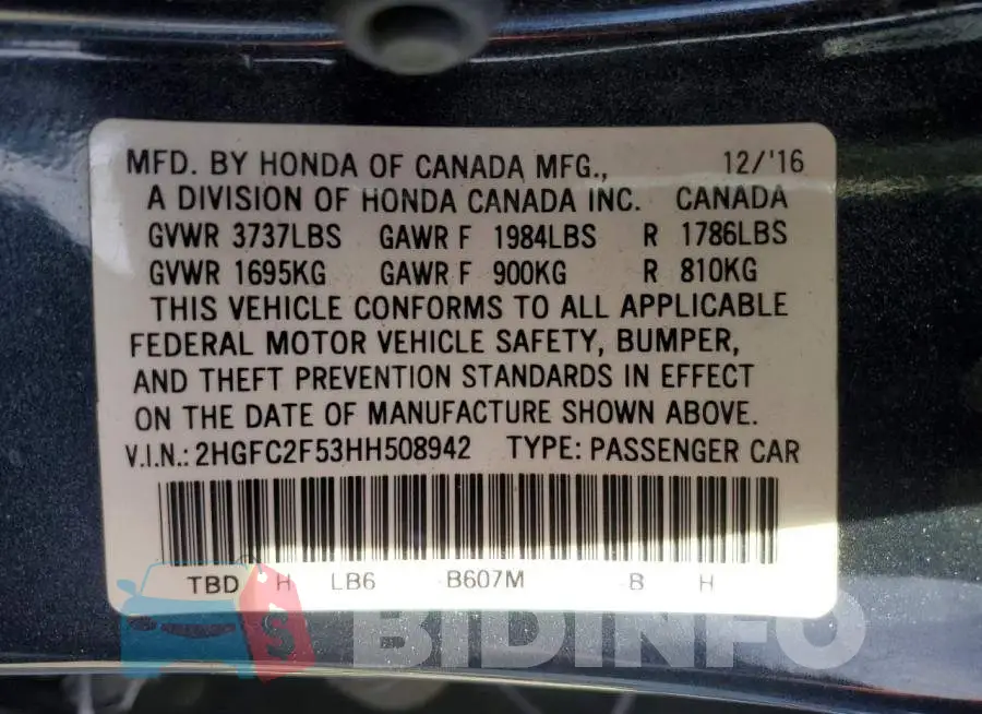 2HGFC2F53HH508942 Photo# 13