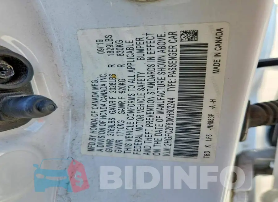 2HGFC2F60KH602244 Photo# 13