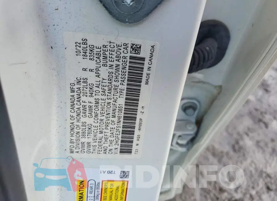 2HGFE2F51NH610651 Photo# 13