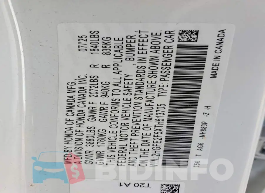 2HGFE2F5XTH513705 Photo# 13