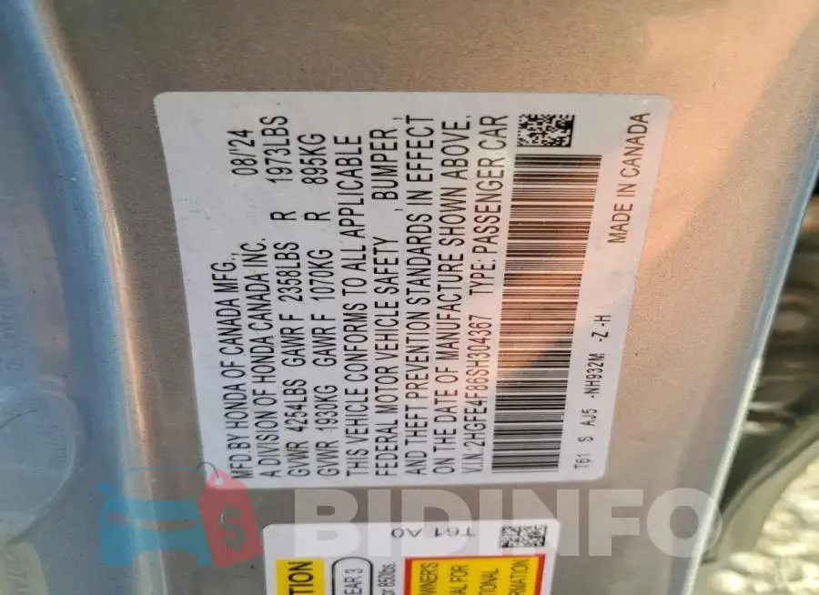 2HGFE4F86SH304367 Photo# 12