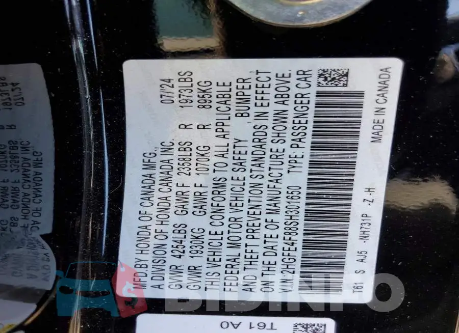 2HGFE4F88SH301650 Photo# 12
