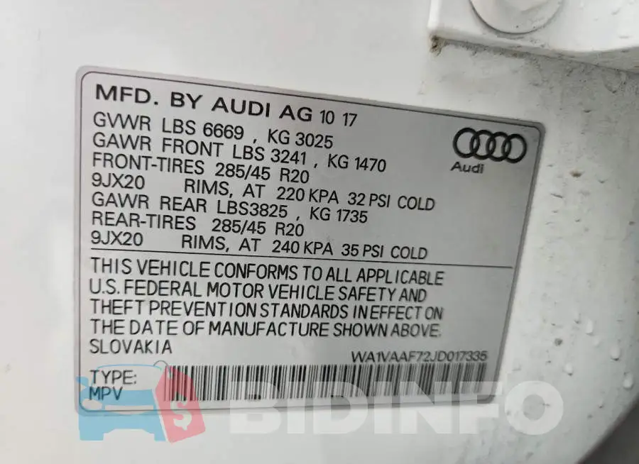 WA1VAAF72JD017335 Photo# 12
