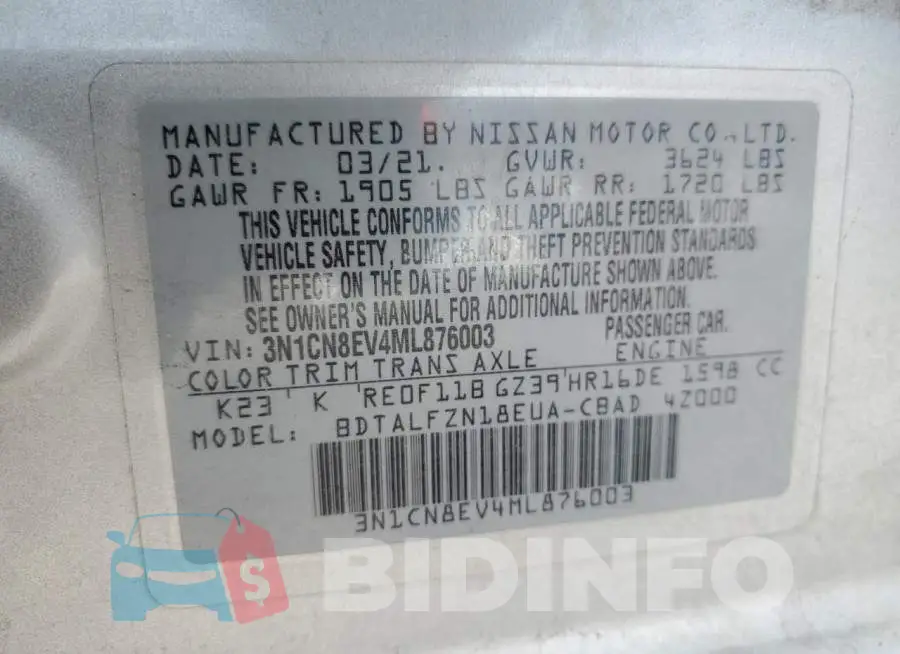 3N1CN8EV4ML876003 Photo# 13