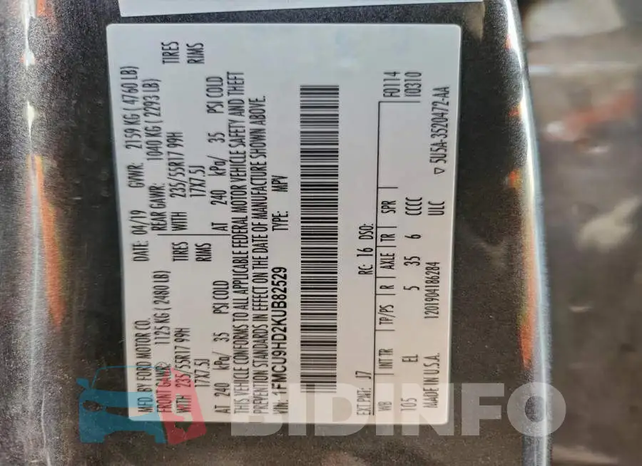 1FMCU9HD2KUB82529 Photo# 12