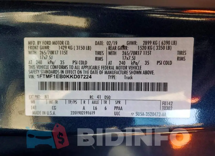 1FTMF1EB0KKD07224 Photo# 12