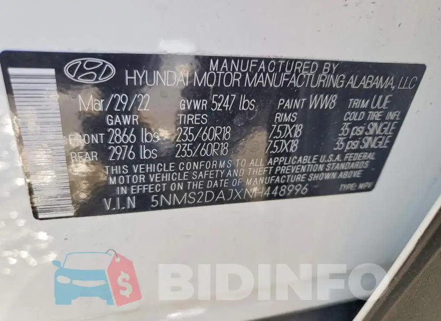 5NMS2DAJXNH448996 Photo# 14