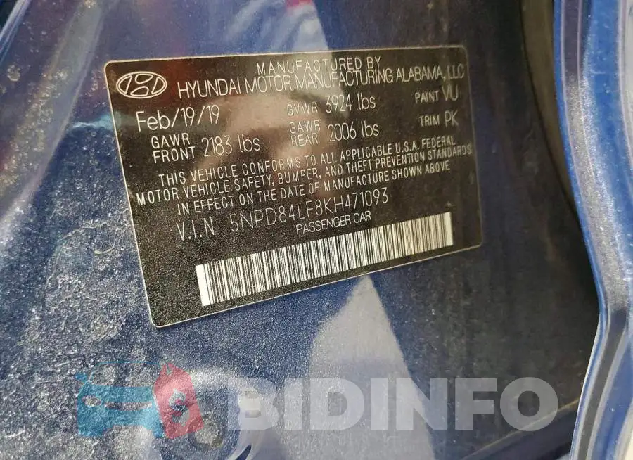 5NPD84LF8KH471093 Photo# 12