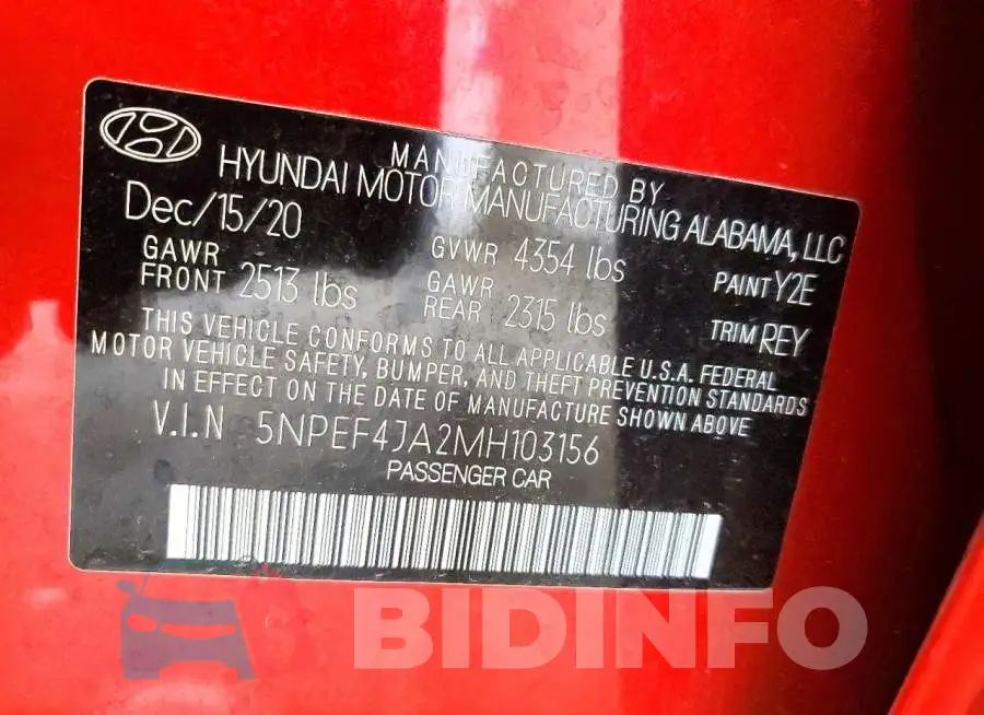 5NPEF4JA2MH103156 Photo# 12