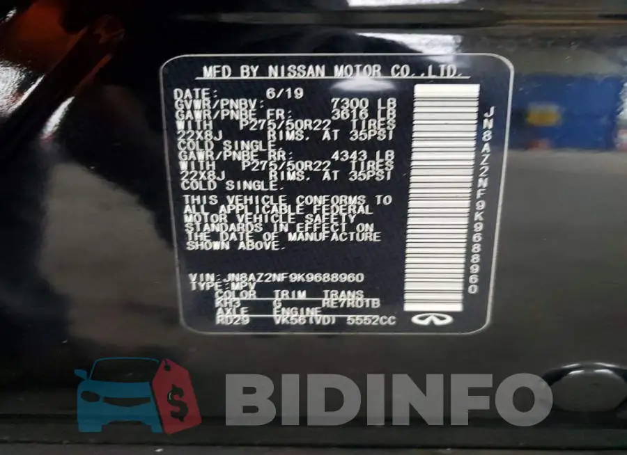 JN8AZ2NF9K9688960 Photo# 13