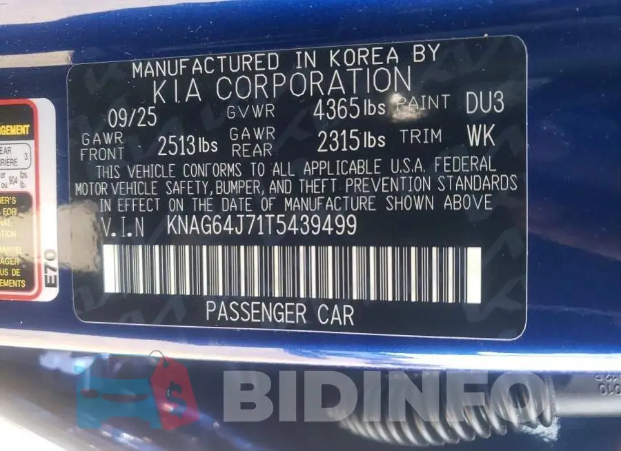 KNAG64J71T5439499 Photo# 12