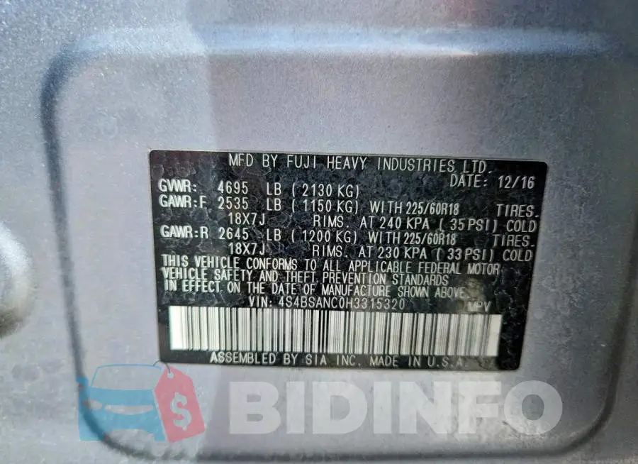 4S4BSANC0H3315320 Photo# 12