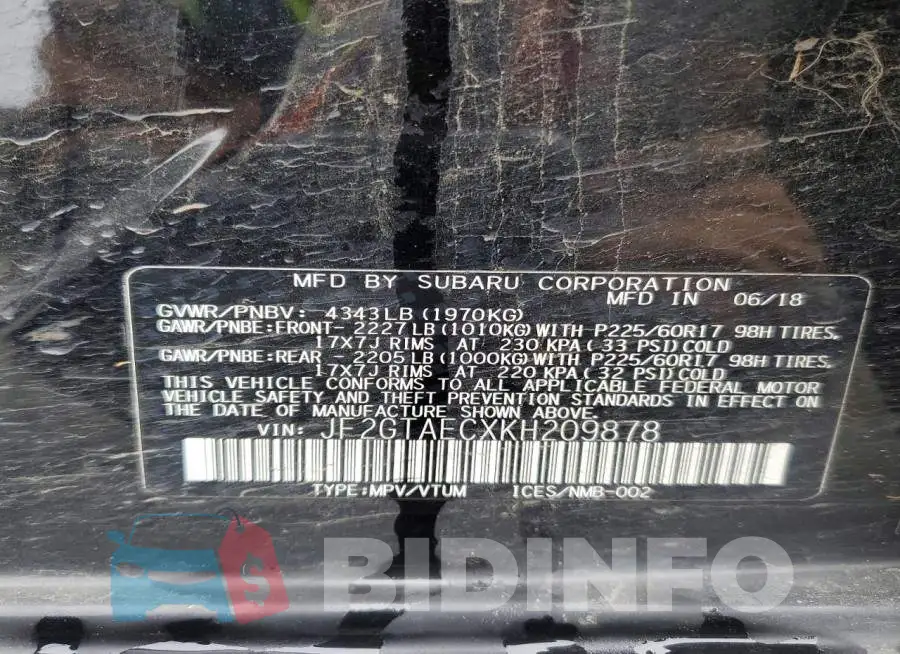 JF2GTAECXKH209878 Photo# 13