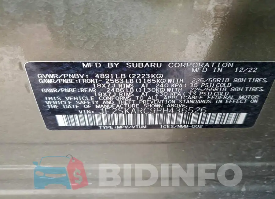 JF2SKARC9PH436526 Photo# 14