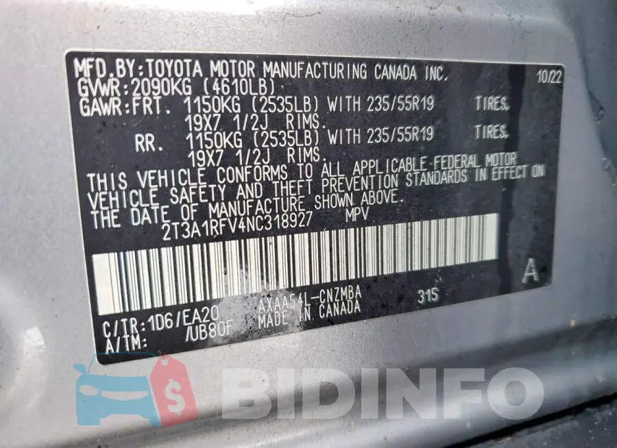 2T3A1RFV4NC318927 Photo# 13