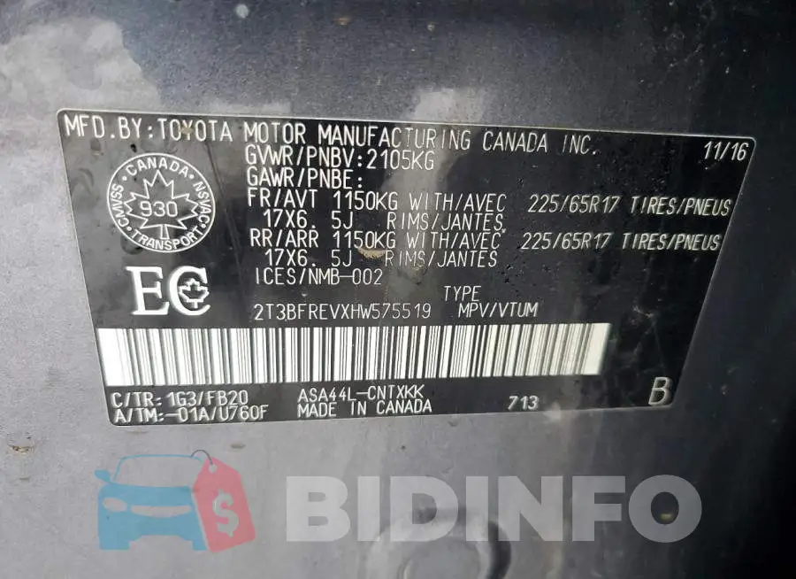 2T3BFREVXHW575519 Photo# 13