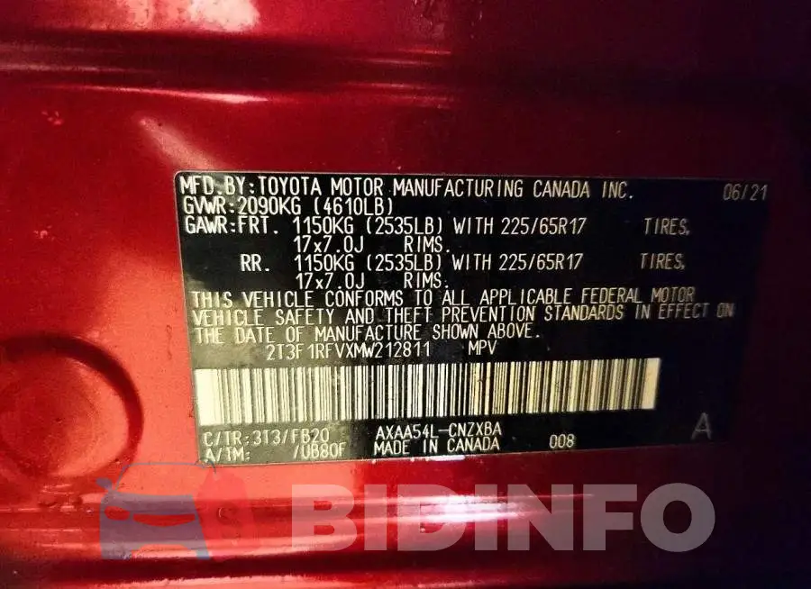 2T3F1RFVXMW212811 Photo# 14