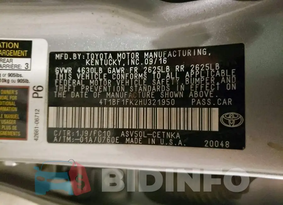 4T1BF1FK2HU321950 Photo# 13