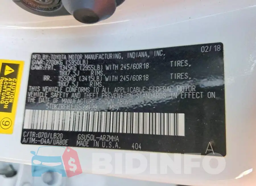 5TDKZRFH1JS538429 Photo# 14