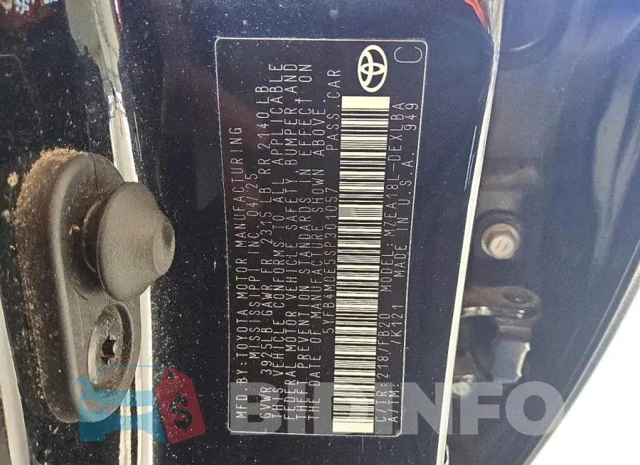 5YFB4MDE5SP301057 Photo# 12