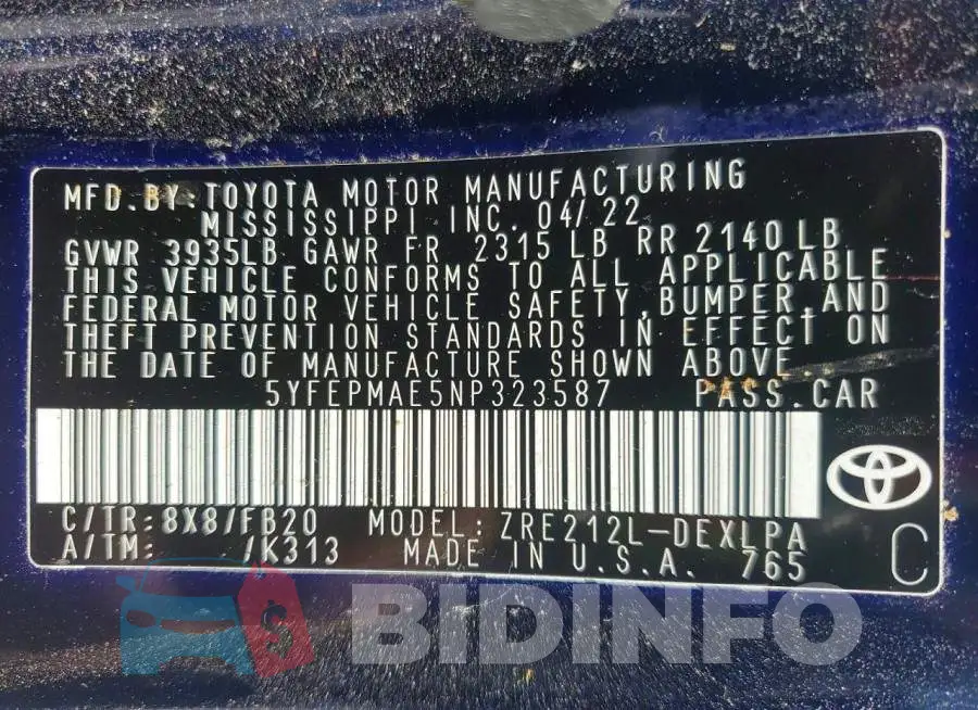 5YFEPMAE5NP323587 Photo# 13
