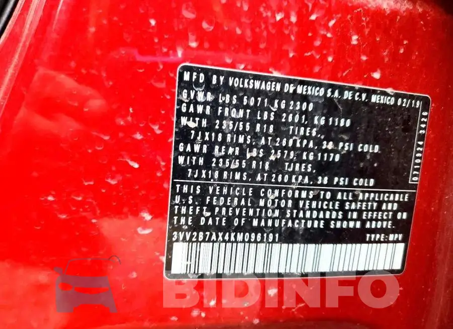 3VV2B7AX4KM096191 Photo# 13