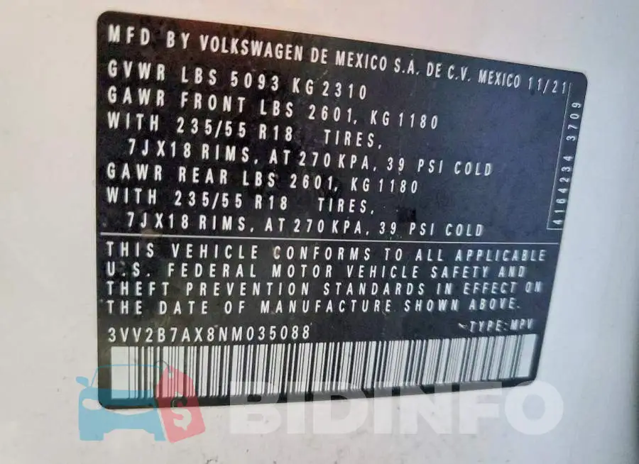 3VV2B7AX8NM035088 Photo# 14