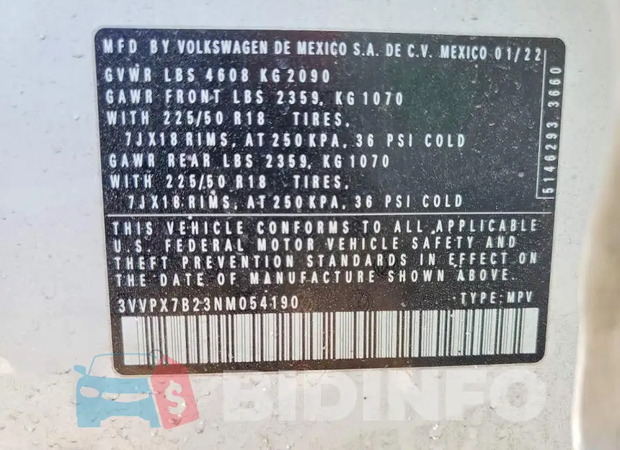 3VVPX7B23NM054190 Photo# 13