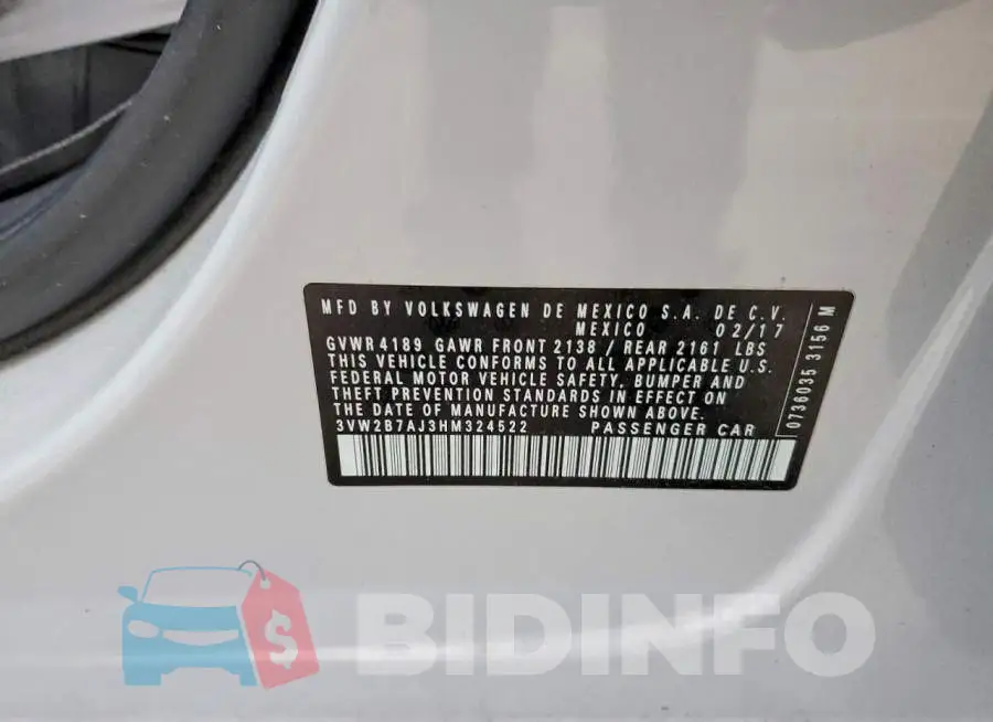 3VW2B7AJ3HM324522 Photo# 12