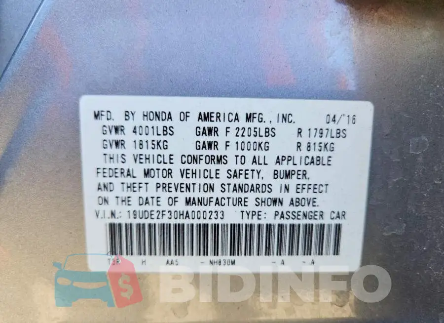19UDE2F30HA000233 Photo# 12