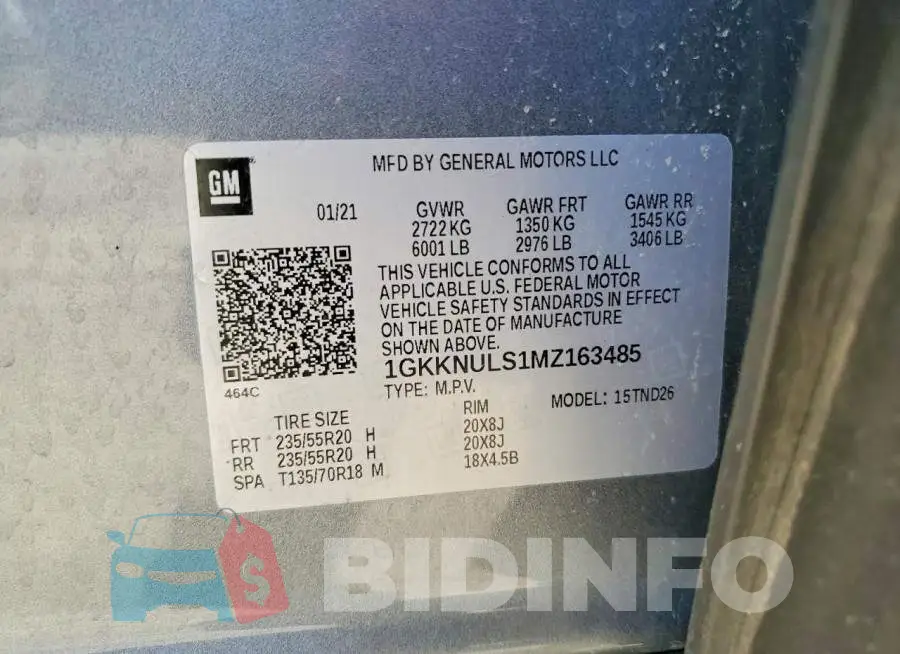 1GKKNULS1MZ163485 Photo# 13