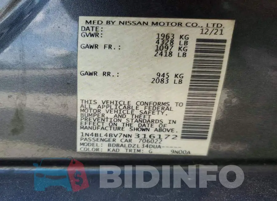 1N4BL4BV7NN316172 Photo# 12