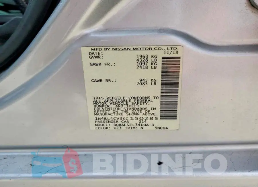 1N4BL4CV3KC150285 Photo# 12