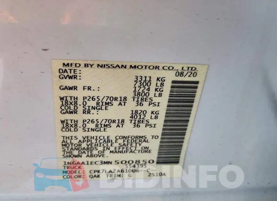 1N6AA1EC3MN500850 Photo# 12