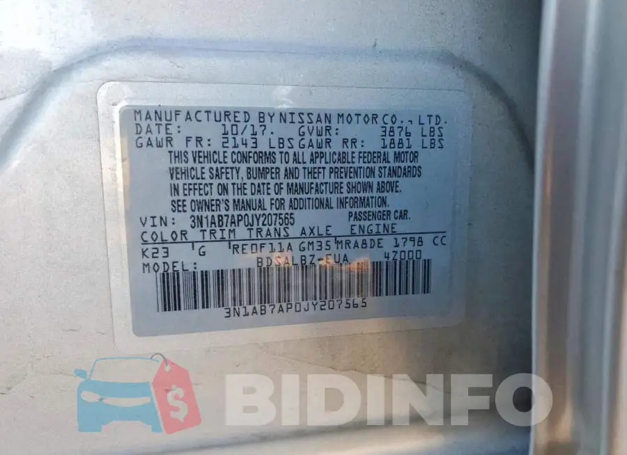 3N1AB7AP0JY207565 Photo# 12