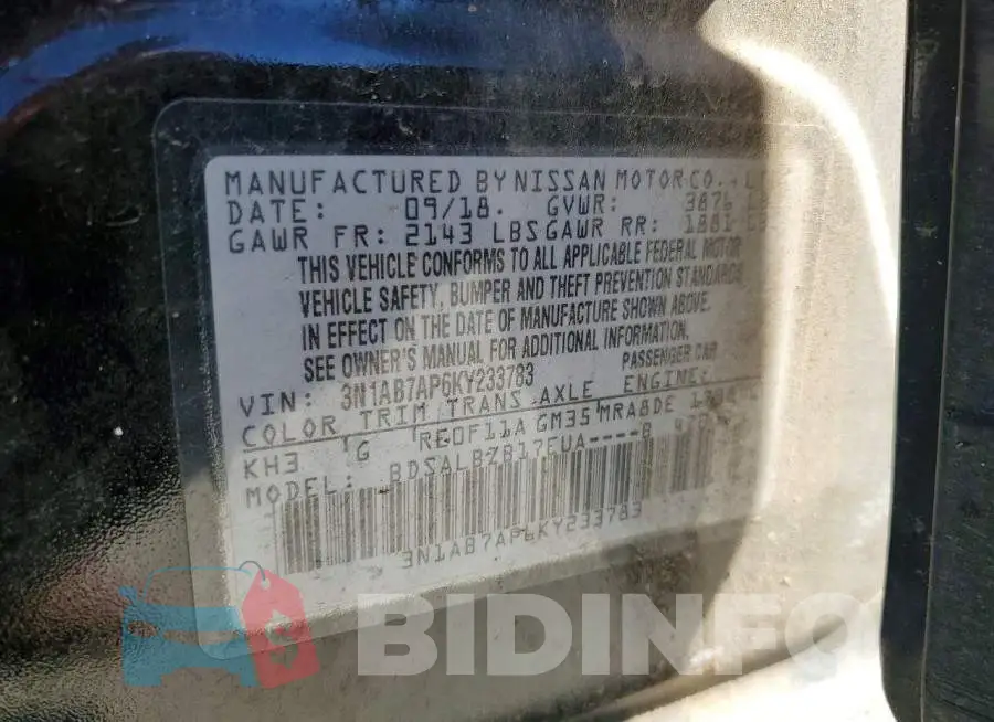 3N1AB7AP6KY233783 Photo# 13