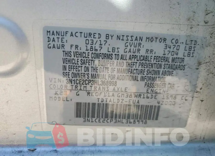 3N1CE2CP3HL368998 Photo# 12